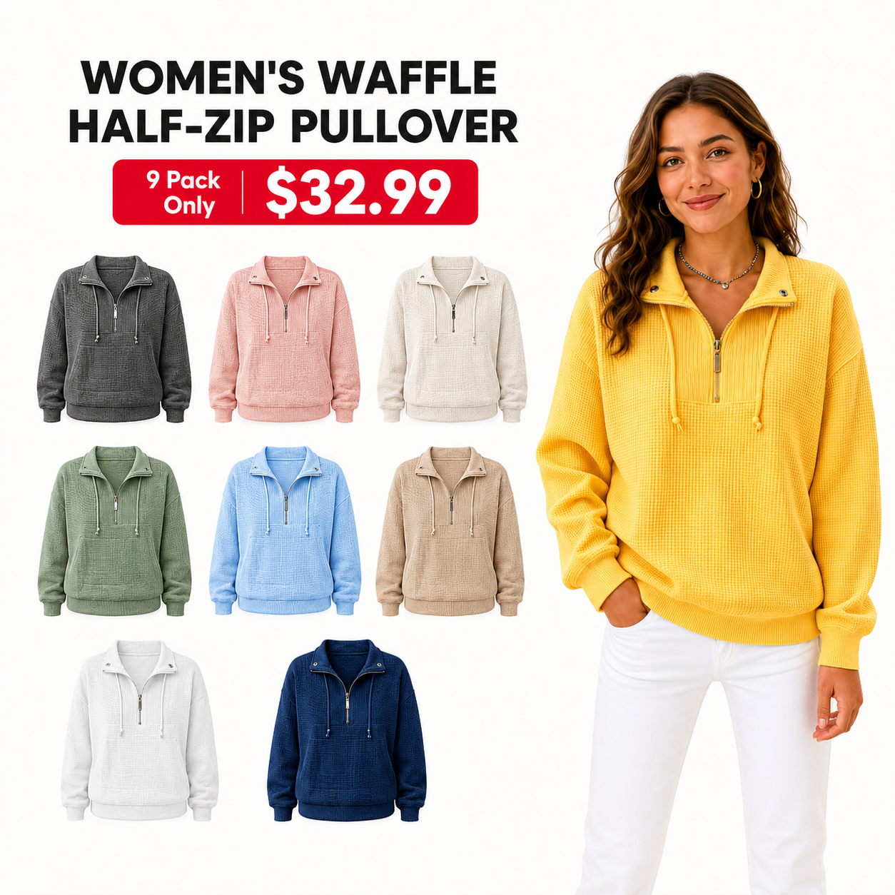 New Arrival🔥 Waffle Half-Zip Cuffed Thermal Pullover