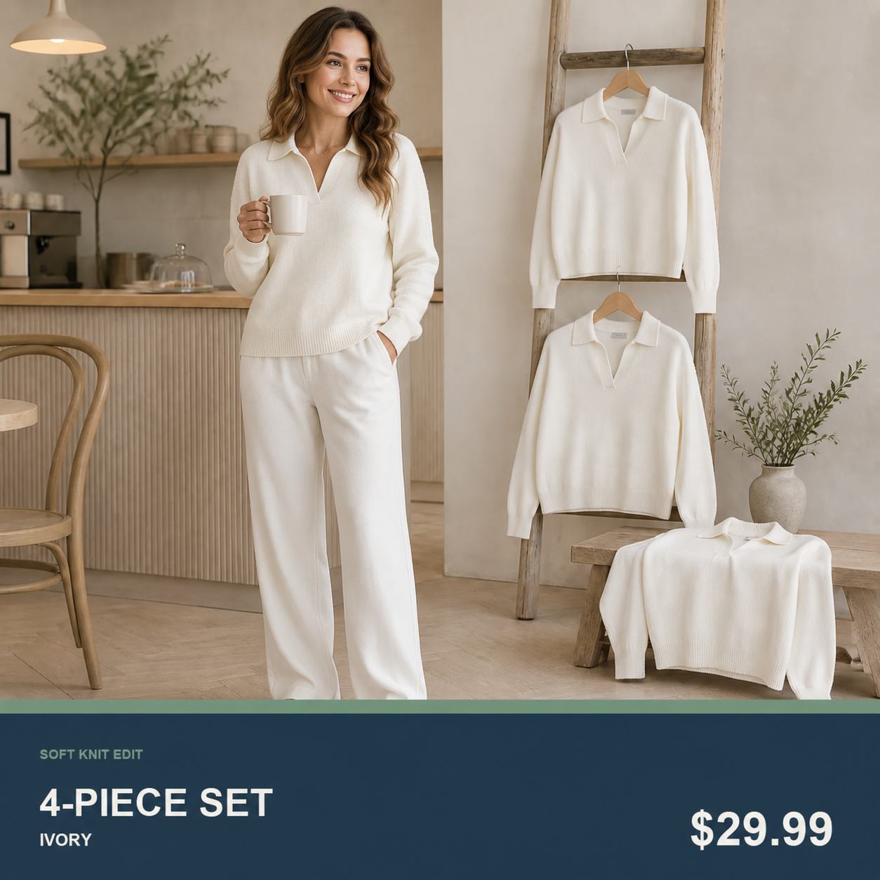 Women's Relaxed Open-Neck Polo Knit Sweater