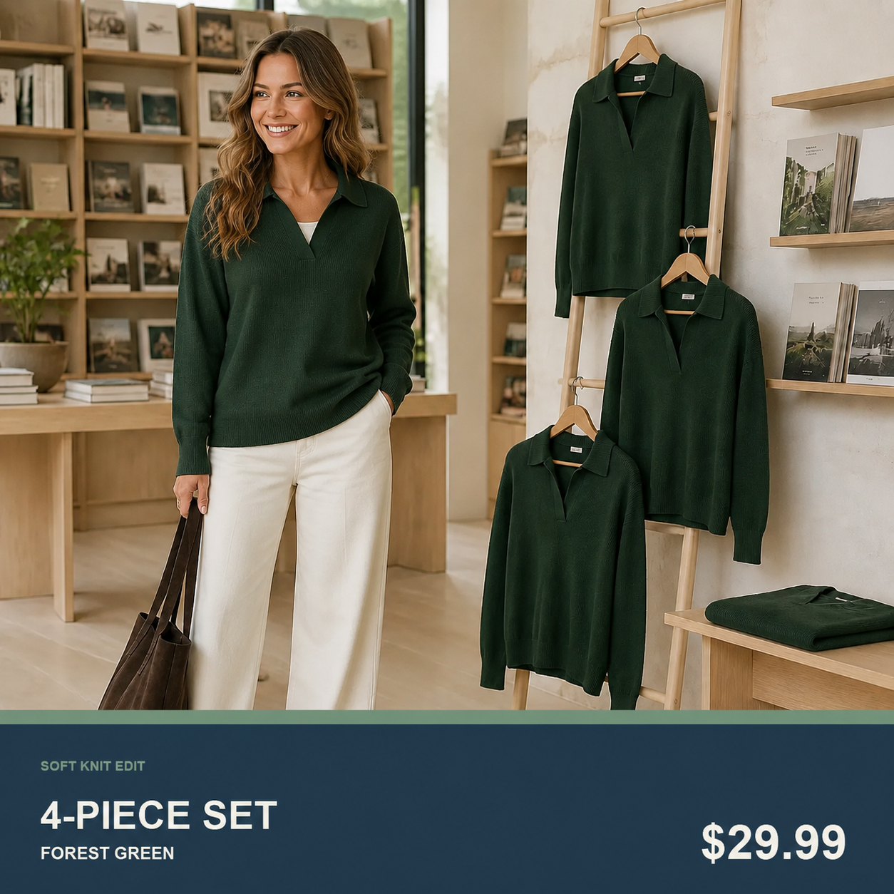 Women's Relaxed Open-Neck Polo Knit Sweater