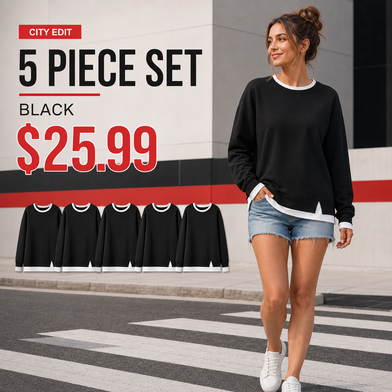Women's Relaxed Contrast-Trim Crewneck Sweatshirt
