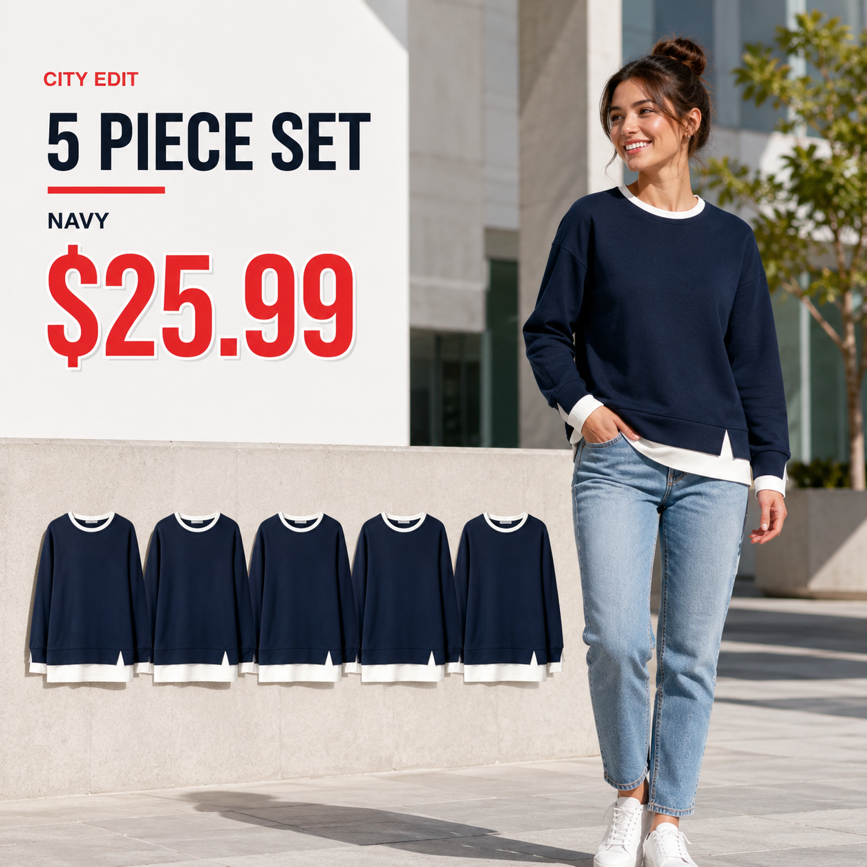 Women's Relaxed Contrast-Trim Crewneck Sweatshirt