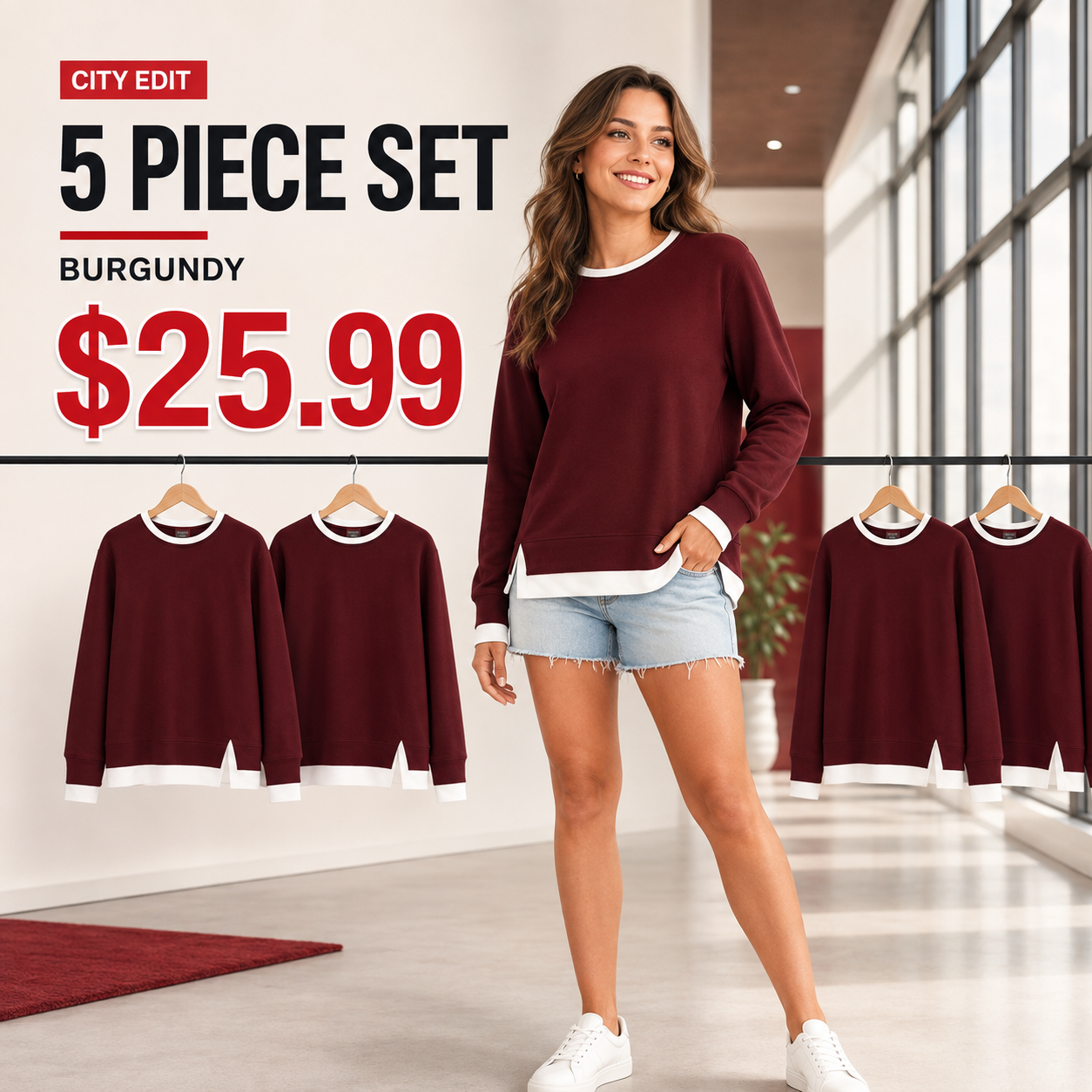Women's Relaxed Contrast-Trim Crewneck Sweatshirt