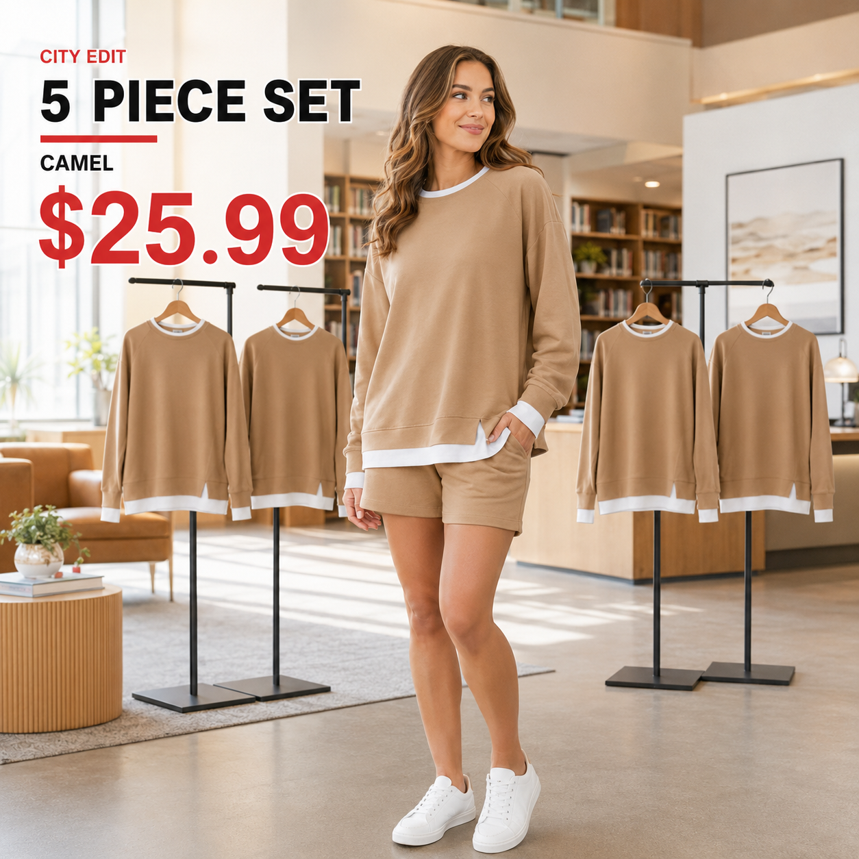 Women's Relaxed Contrast-Trim Crewneck Sweatshirt