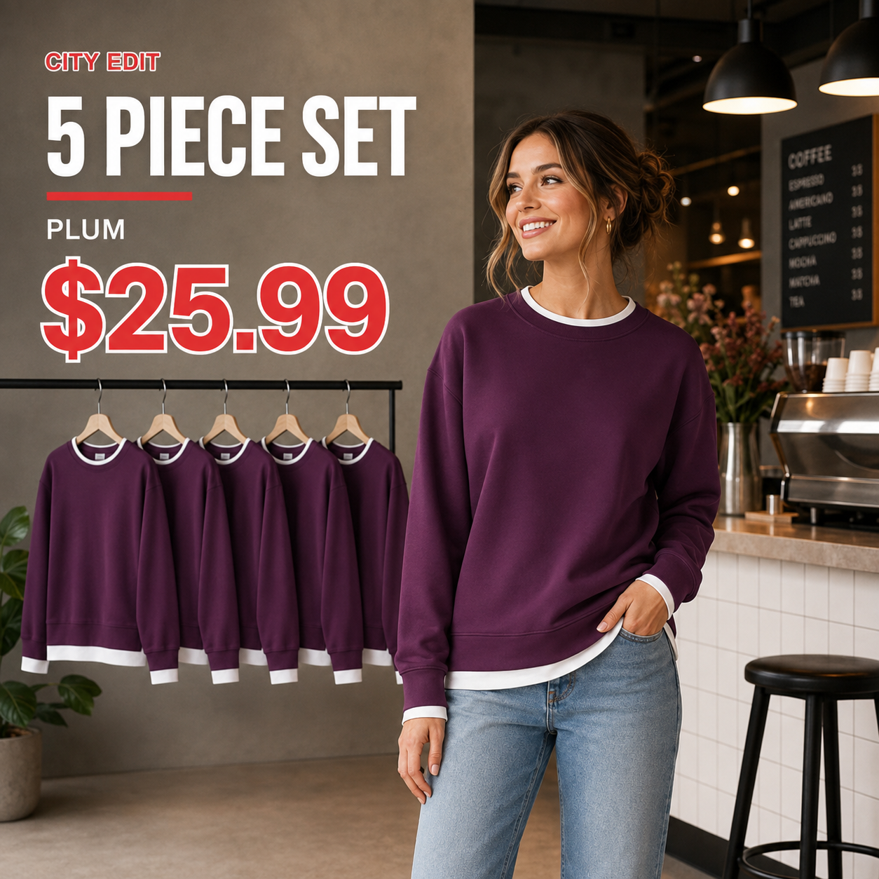 Women's Relaxed Contrast-Trim Crewneck Sweatshirt