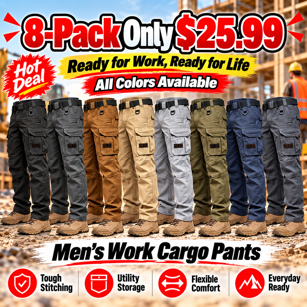 🔥Men's Ripstop Work Pants,Water Resistant Outdoor Tactical Pants