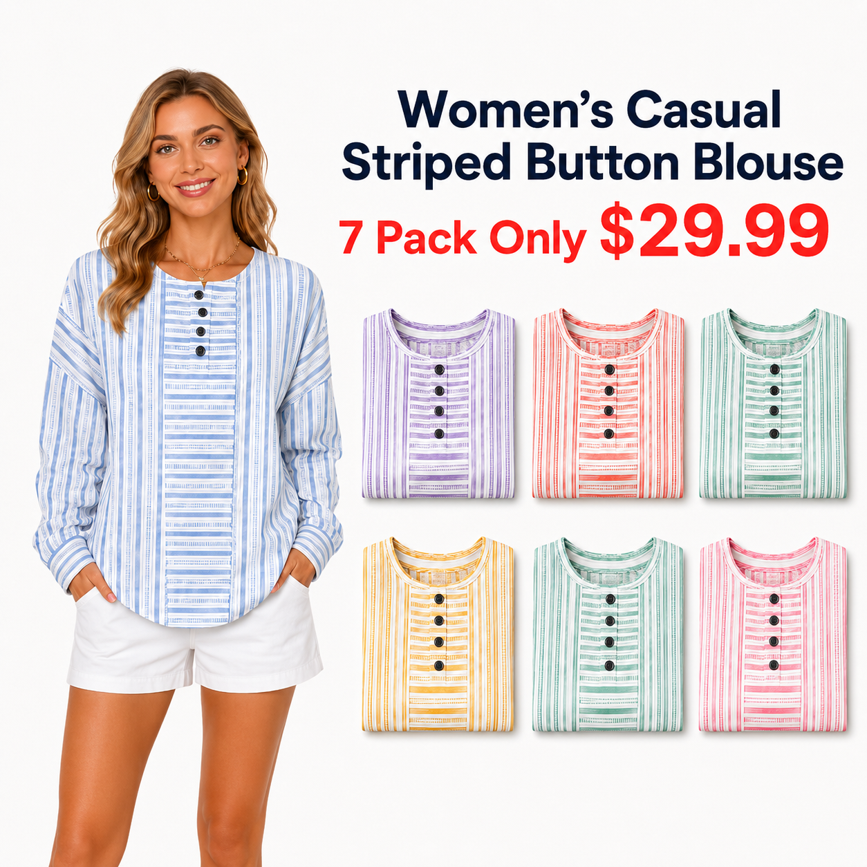 New Arrivals🔥Women Striped Henley Collar Casual Long Sleeve Sweatshirt
