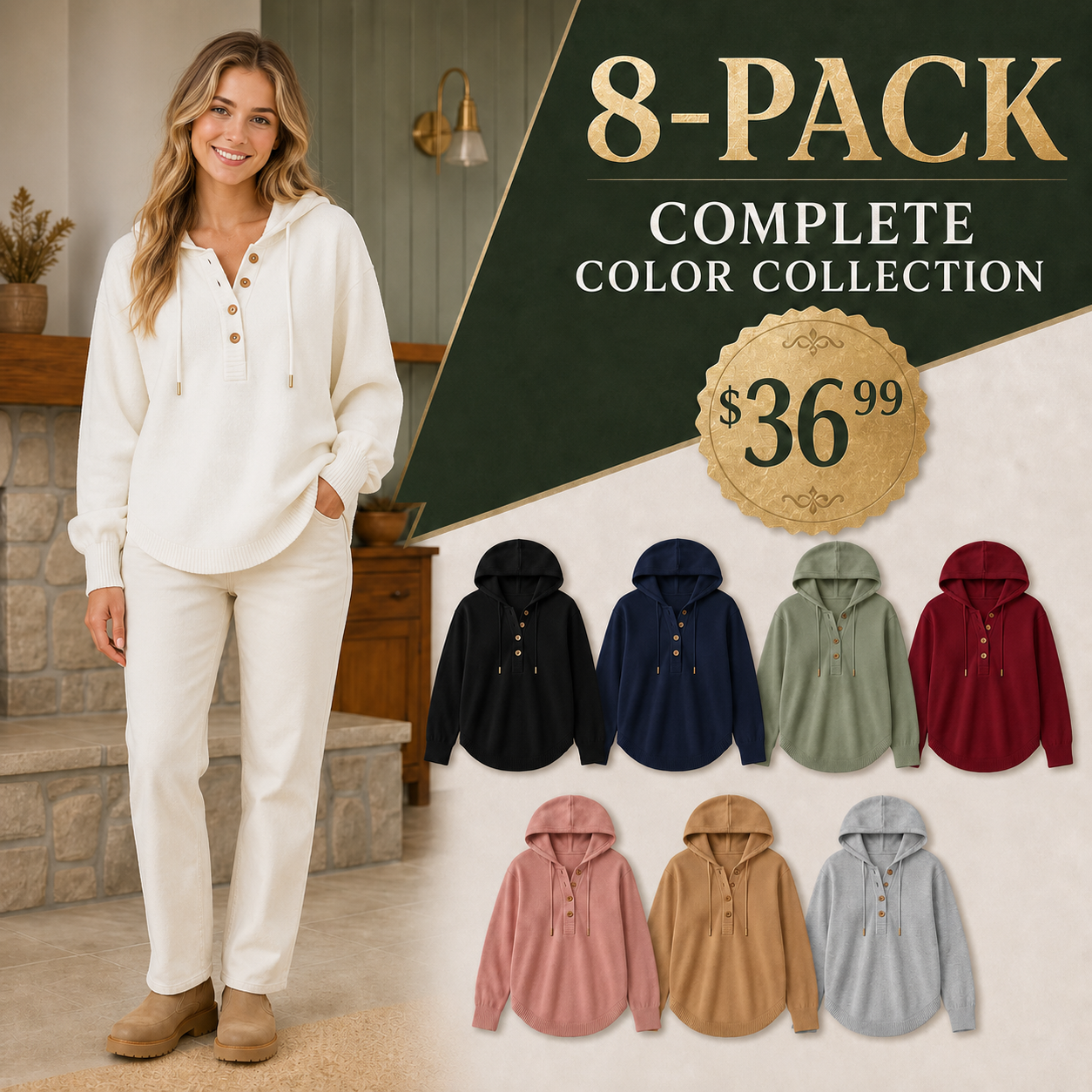 Women's Relaxed Button-Placket Knit Hoodie