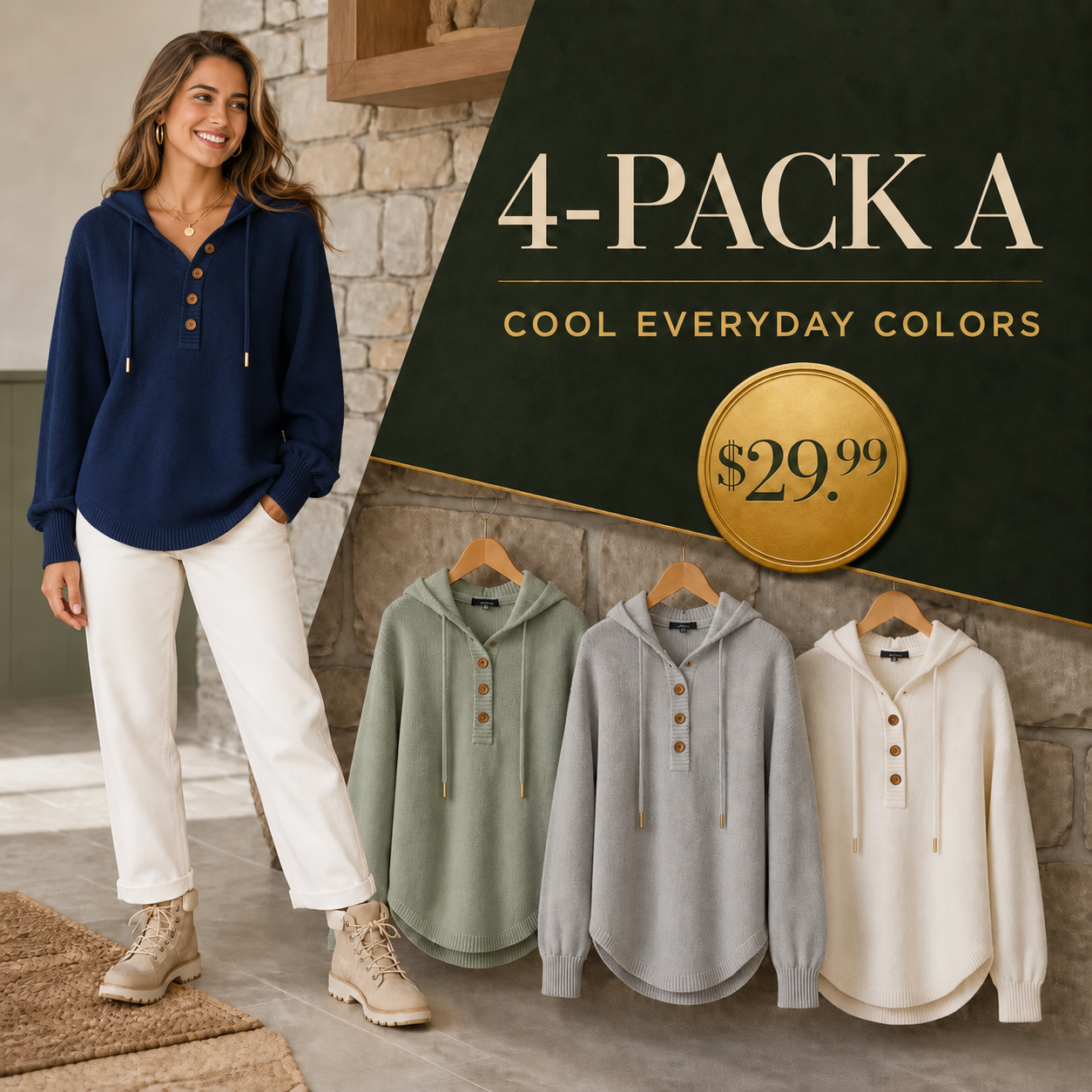 Women's Relaxed Button-Placket Knit Hoodie