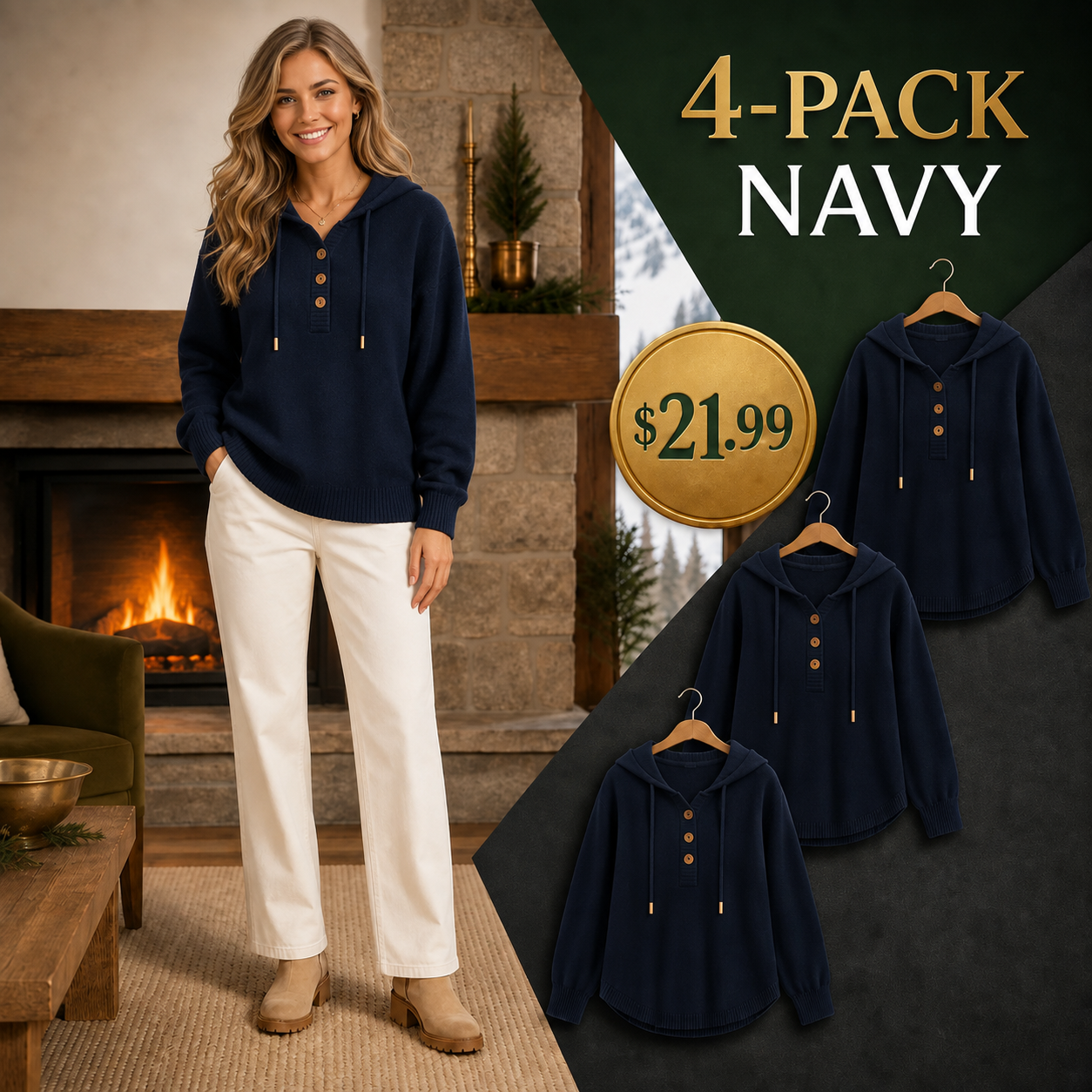 Women's Relaxed Button-Placket Knit Hoodie
