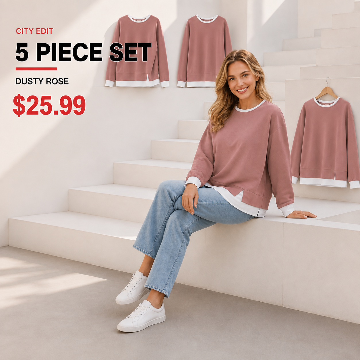 Women's Relaxed Contrast-Trim Crewneck Sweatshirt