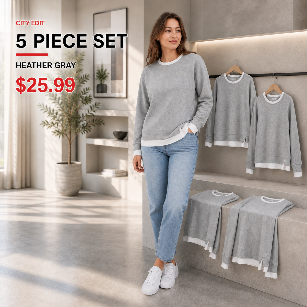 Women's Relaxed Contrast-Trim Crewneck Sweatshirt