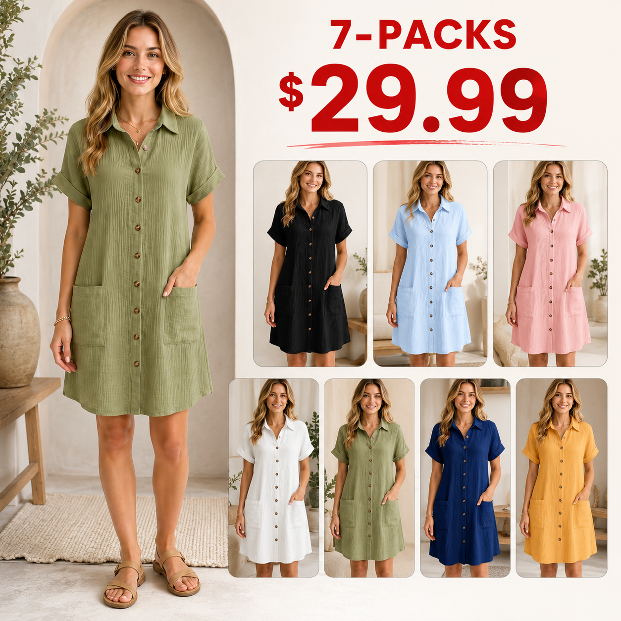 NEW ARRIVALS🔥 Women's Cozy Lapel Button-front Cotton-linen Dress