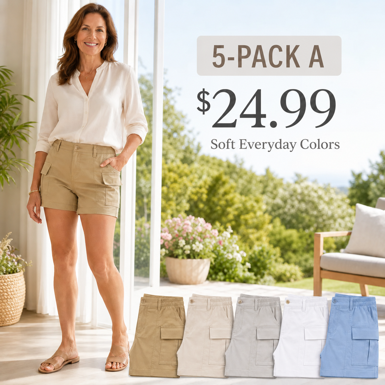 Women's High-Waisted Cargo Shorts with Elastic Back
