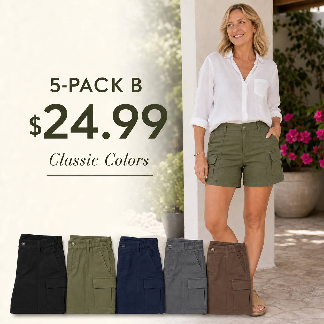Women's High-Waisted Cargo Shorts with Elastic Back