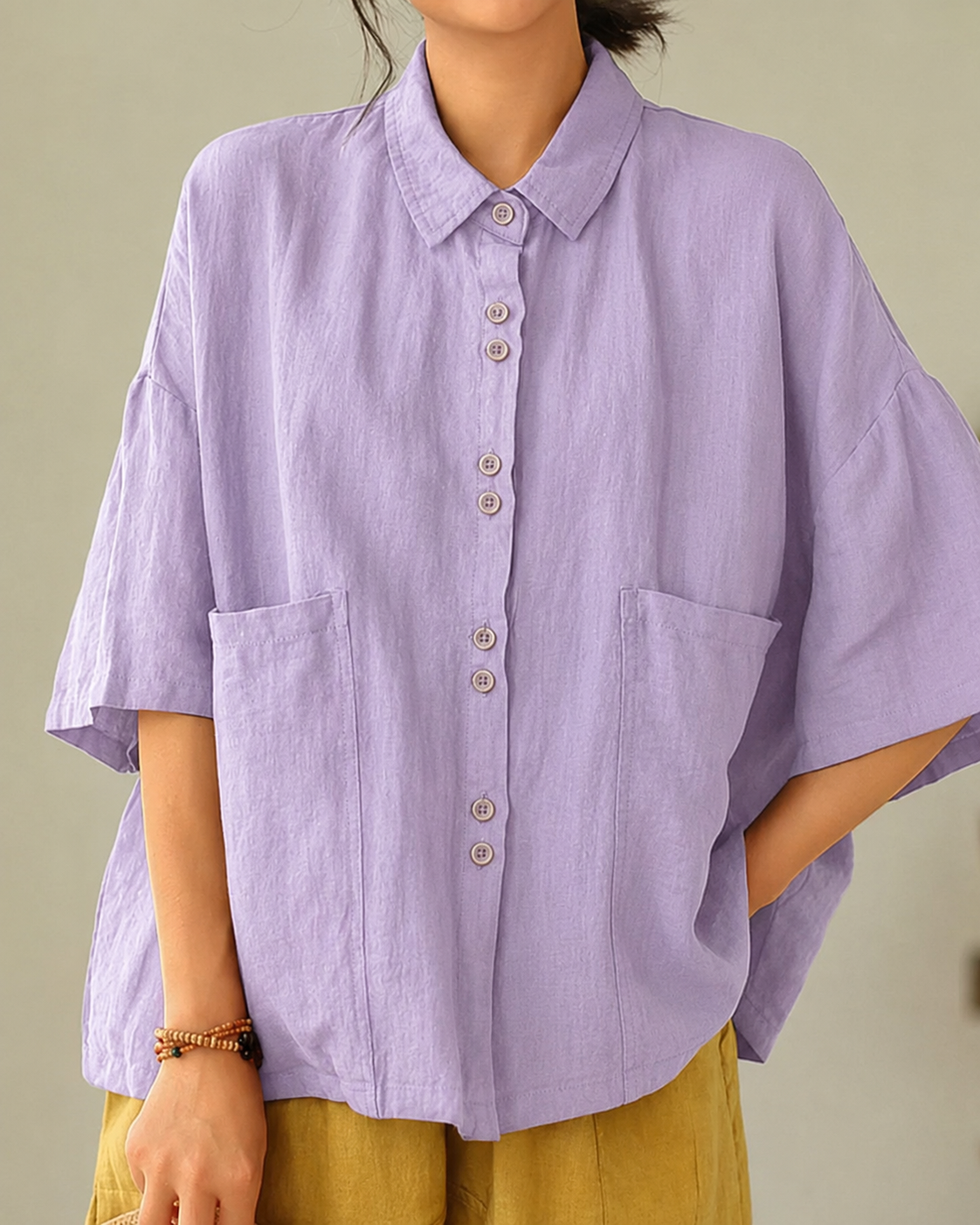 Women's Retro Lapel Solid Color Casual Cotton And Linen Shirt