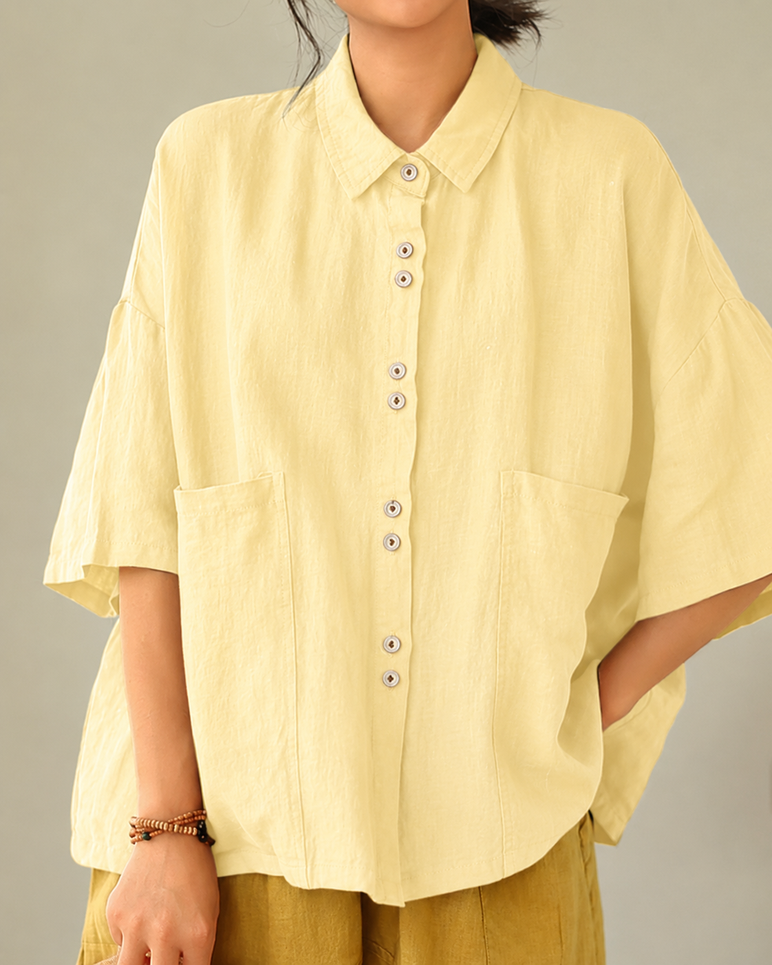 Women's Retro Lapel Solid Color Casual Cotton And Linen Shirt