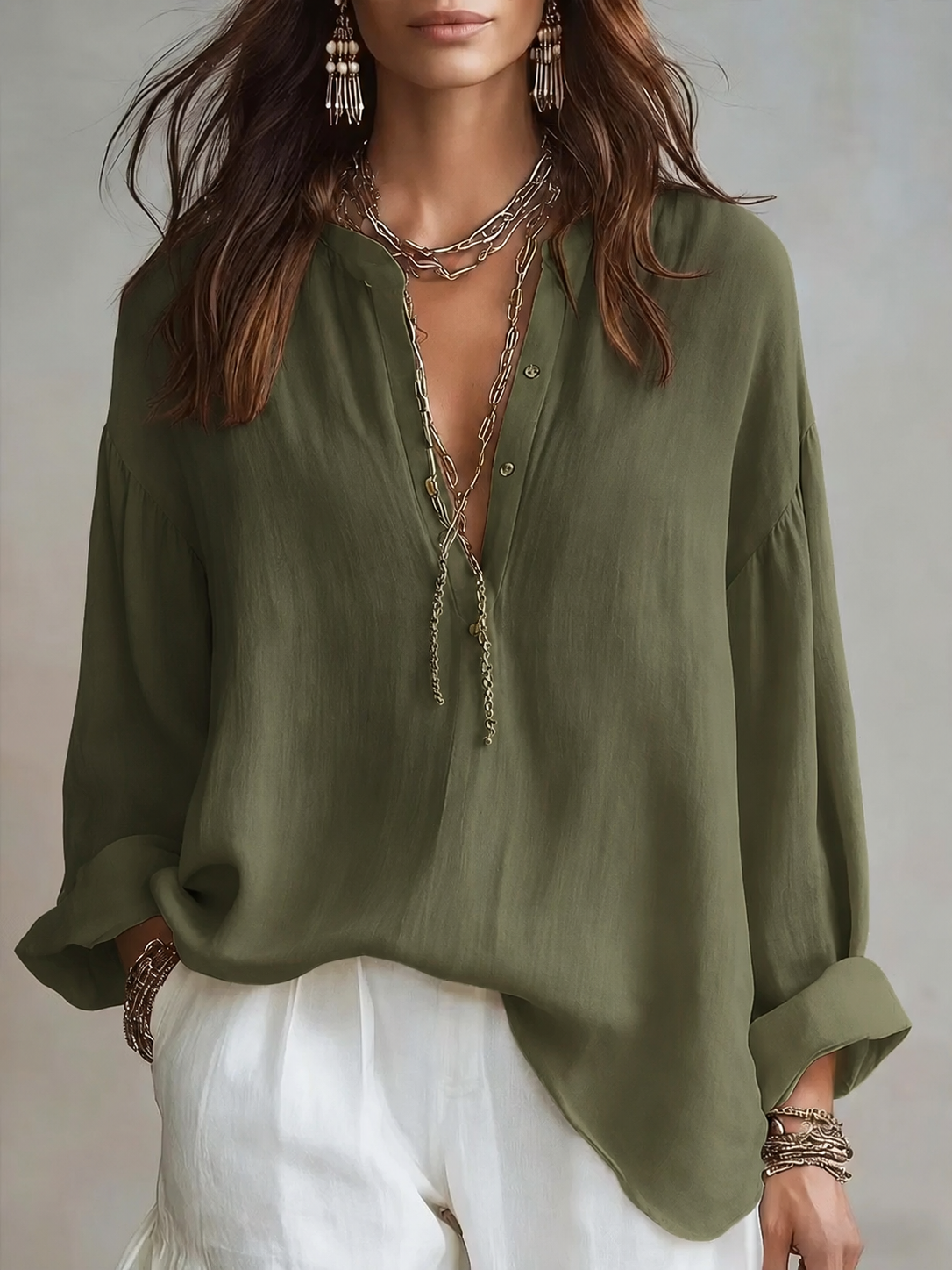 Women's Retro Solid Color Art Casual Cotton Linen Shirt