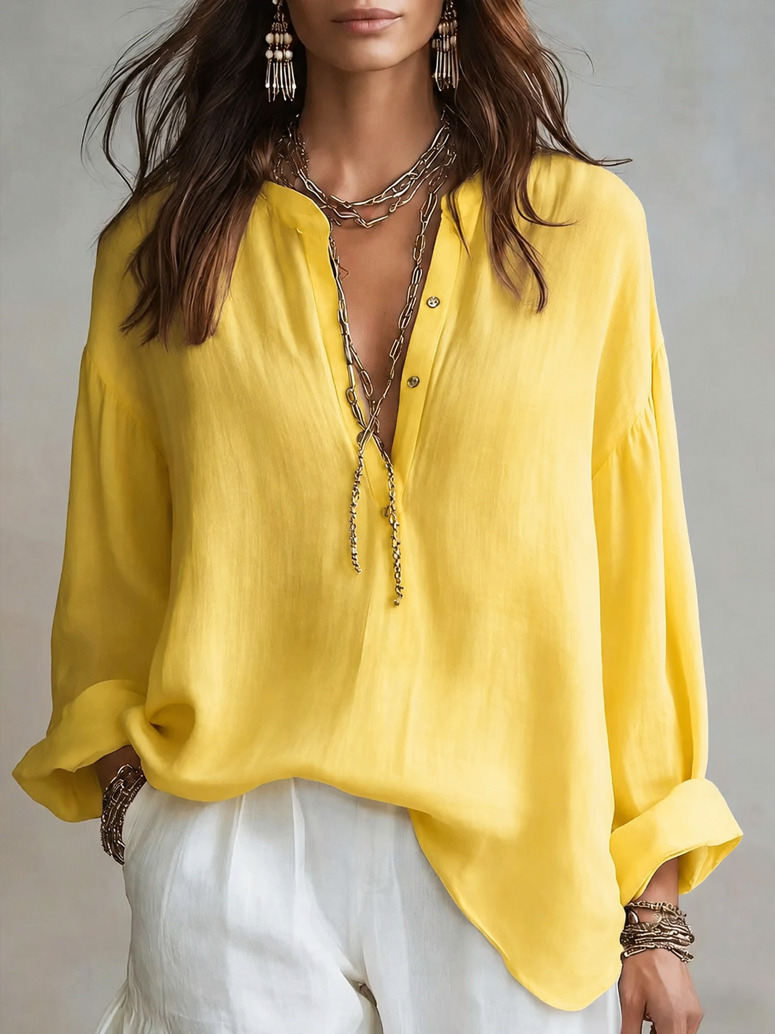 Women's Retro Solid Color Art Casual Cotton Linen Shirt