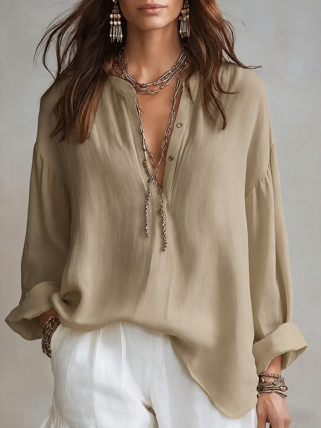 Women's Retro Solid Color Art Casual Cotton Linen Shirt