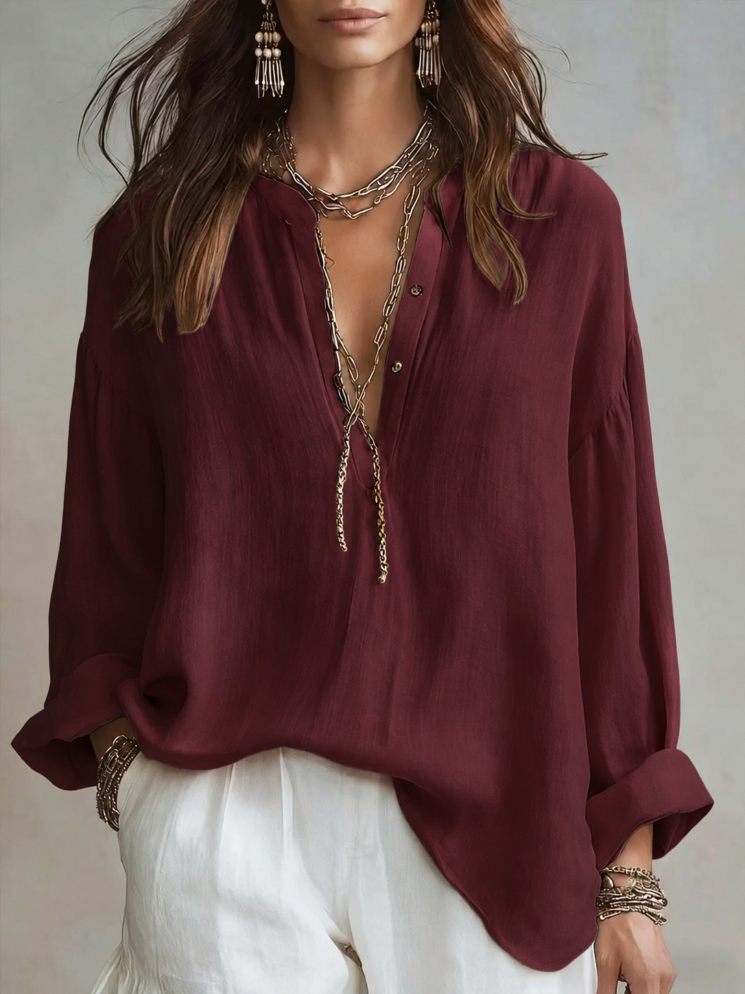 Women's Retro Solid Color Art Casual Cotton Linen Shirt