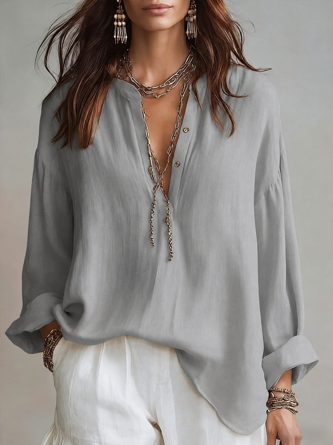 Women's Retro Solid Color Art Casual Cotton Linen Shirt