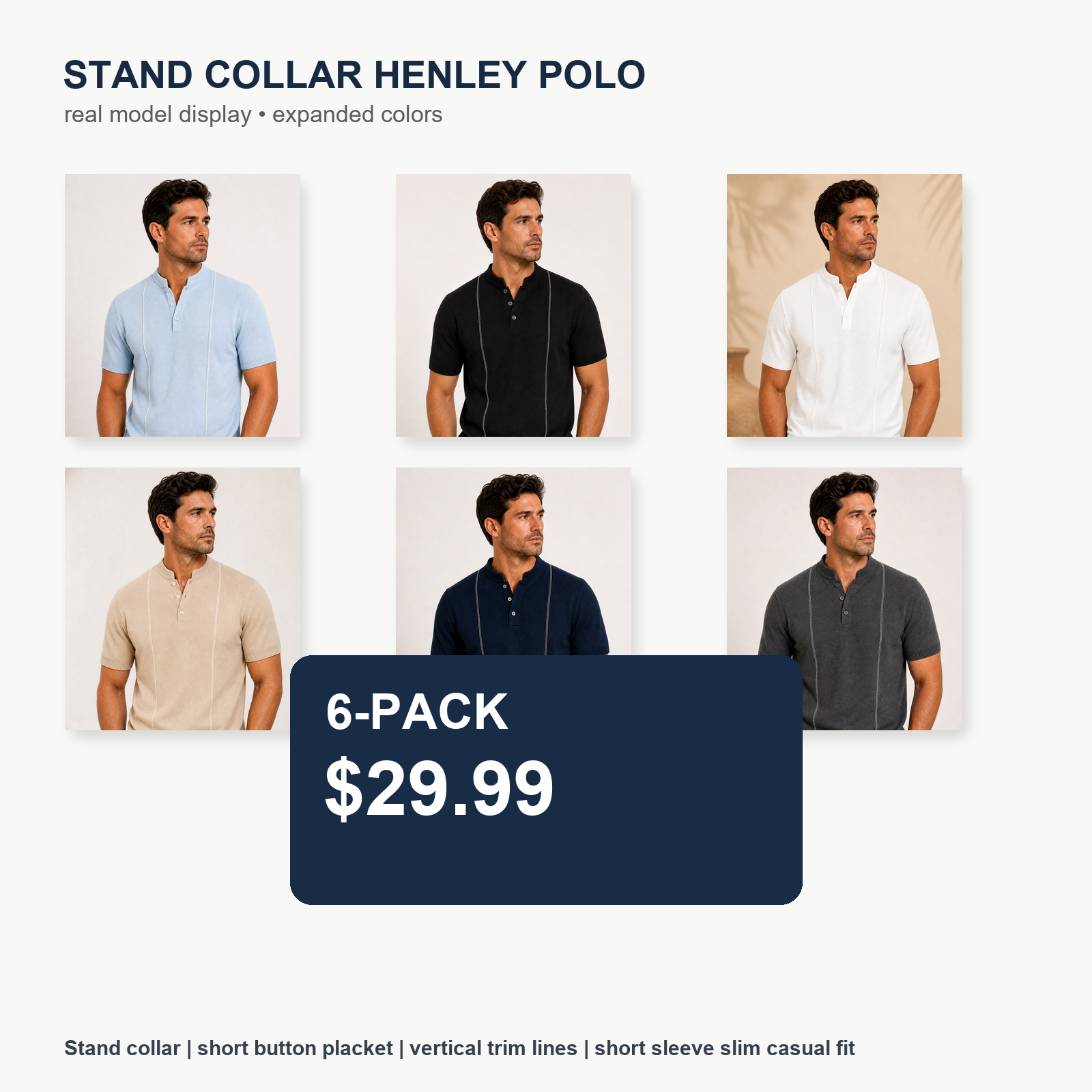Men's Short Sleeve Stand Collar Henley Polo Shirt