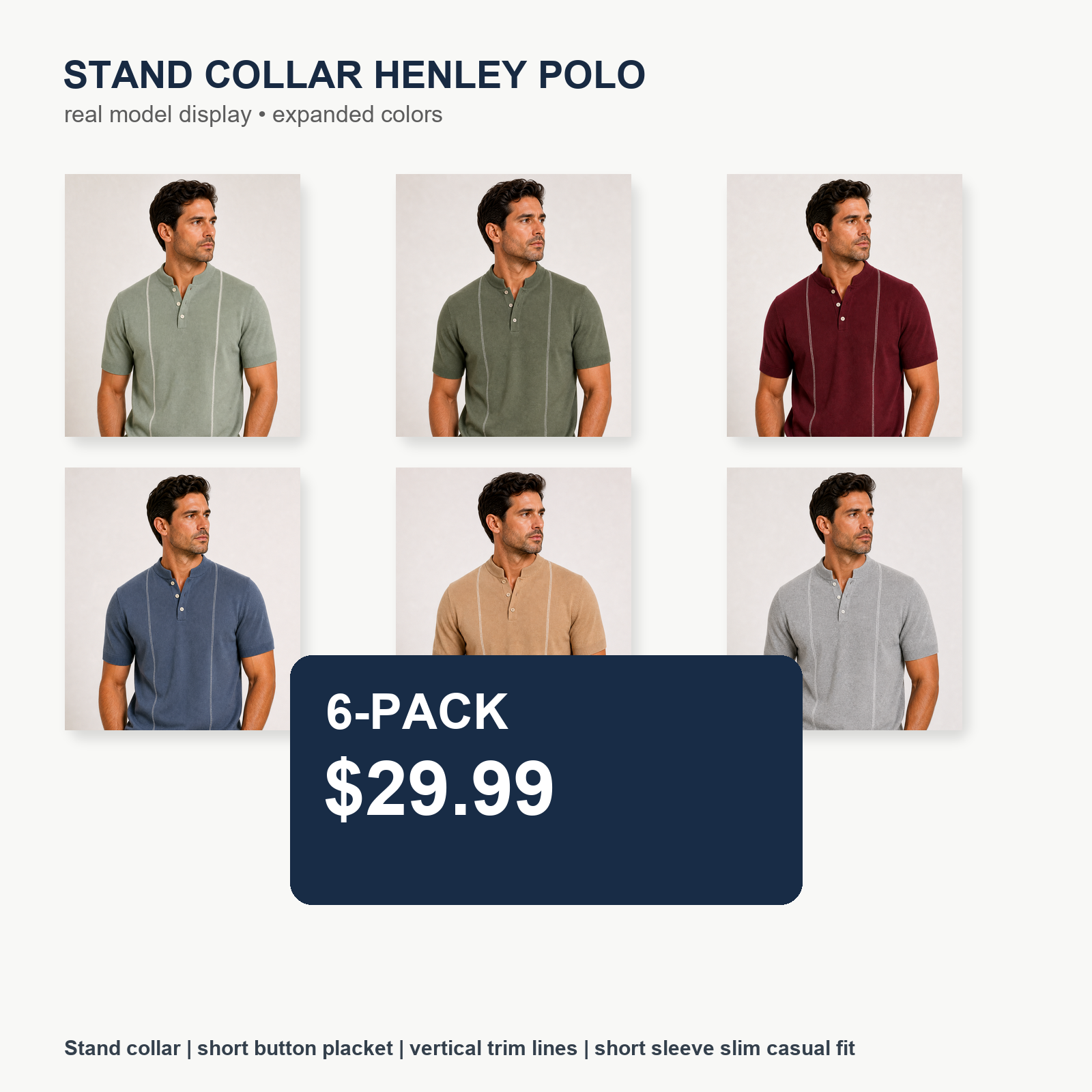 Men's Short Sleeve Stand Collar Henley Polo Shirt