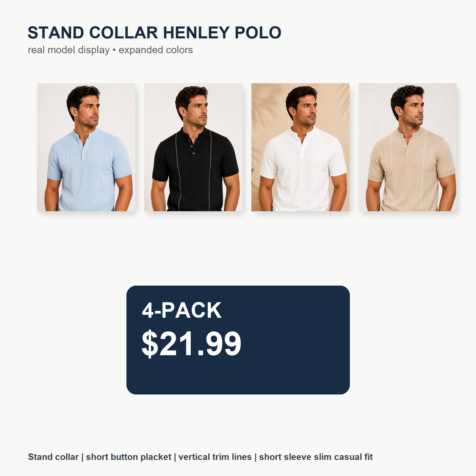 Men's Short Sleeve Stand Collar Henley Polo Shirt