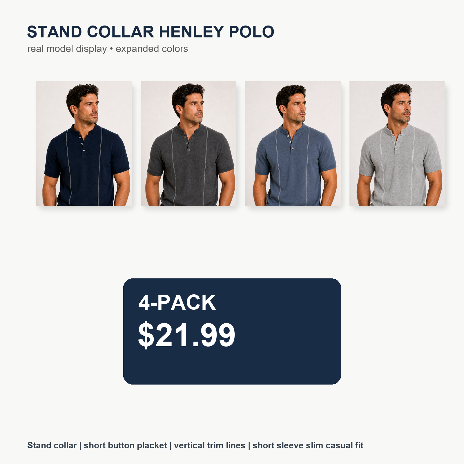 Men's Short Sleeve Stand Collar Henley Polo Shirt