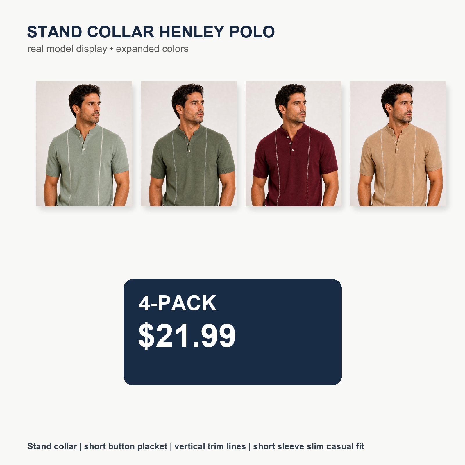 Men's Short Sleeve Stand Collar Henley Polo Shirt