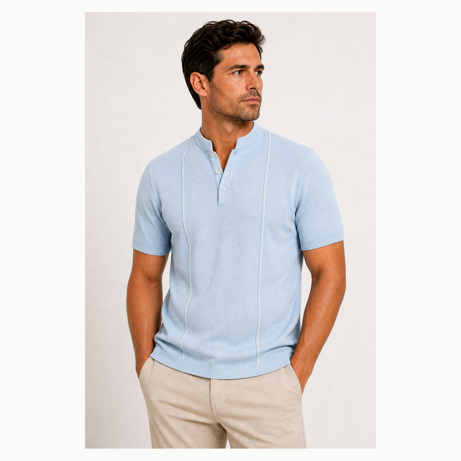 Men's Short Sleeve Stand Collar Henley Polo Shirt