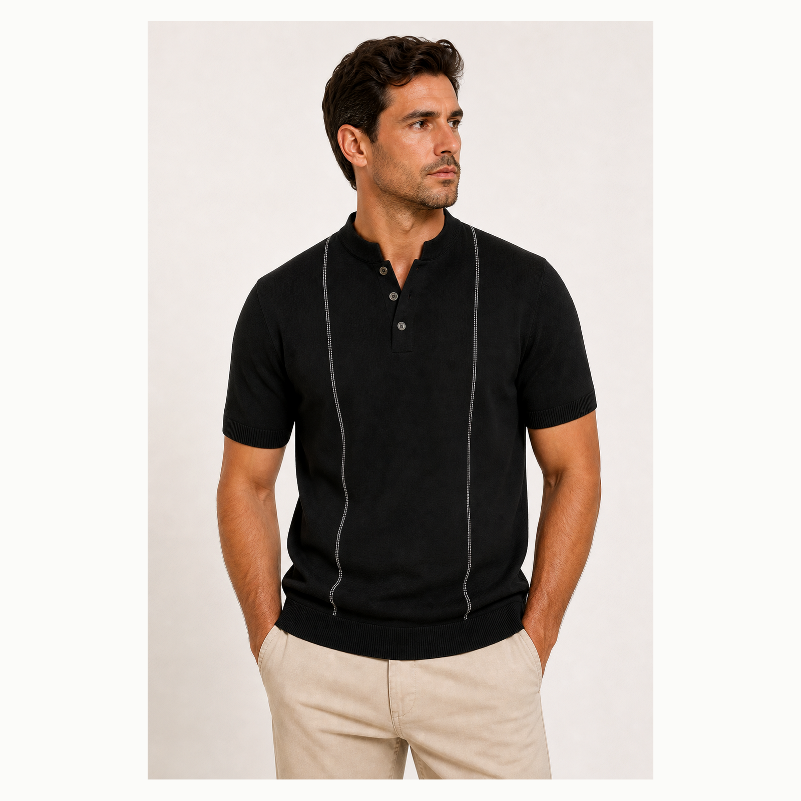 Men's Short Sleeve Stand Collar Henley Polo Shirt