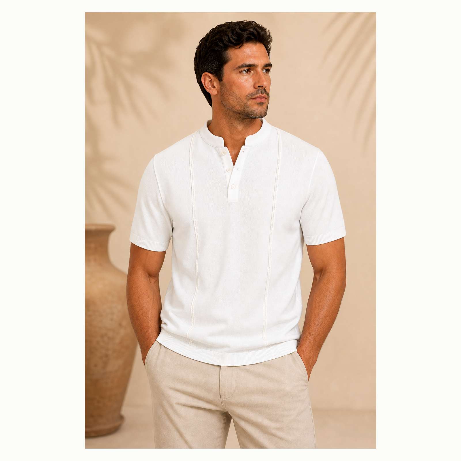 Men's Short Sleeve Stand Collar Henley Polo Shirt