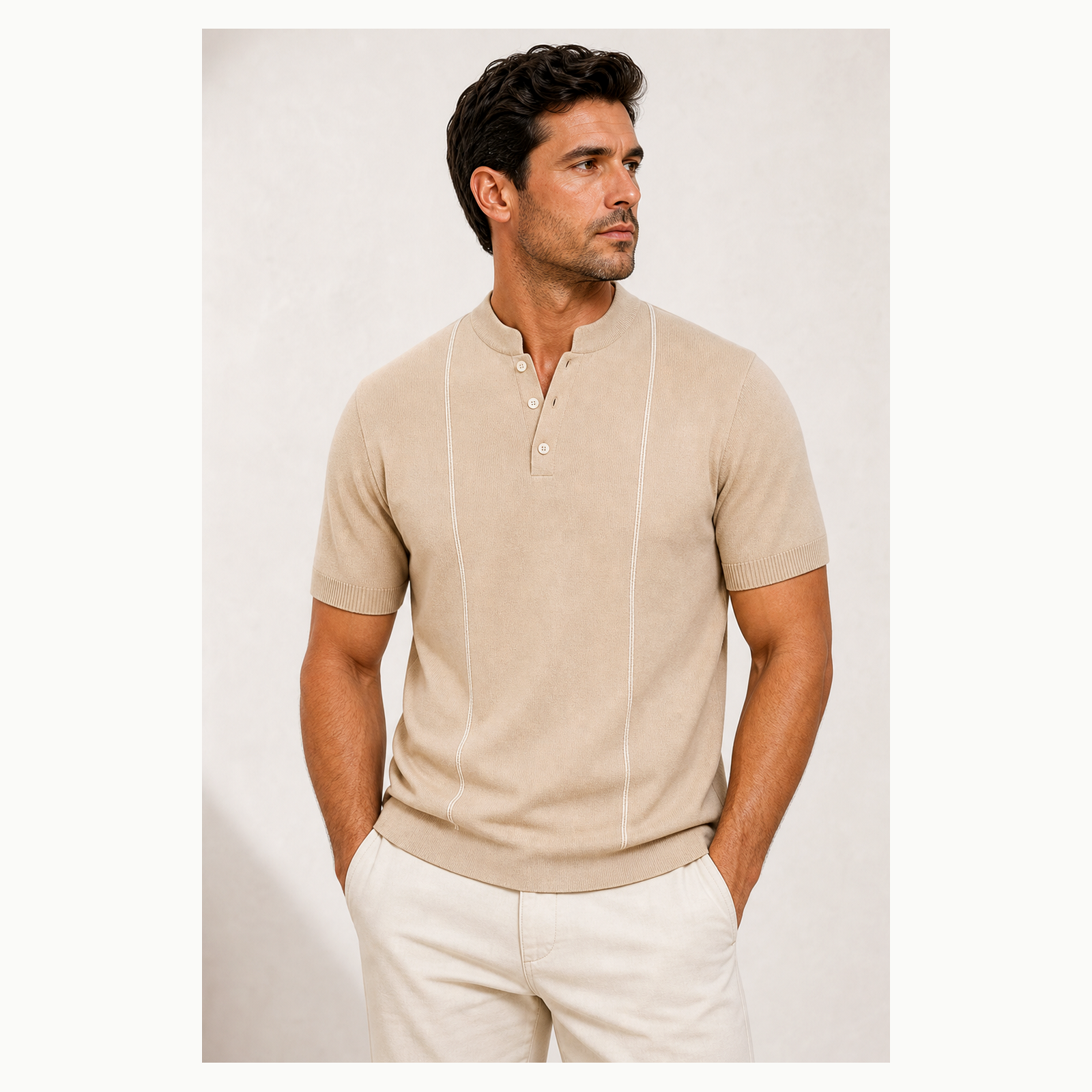 Men's Short Sleeve Stand Collar Henley Polo Shirt