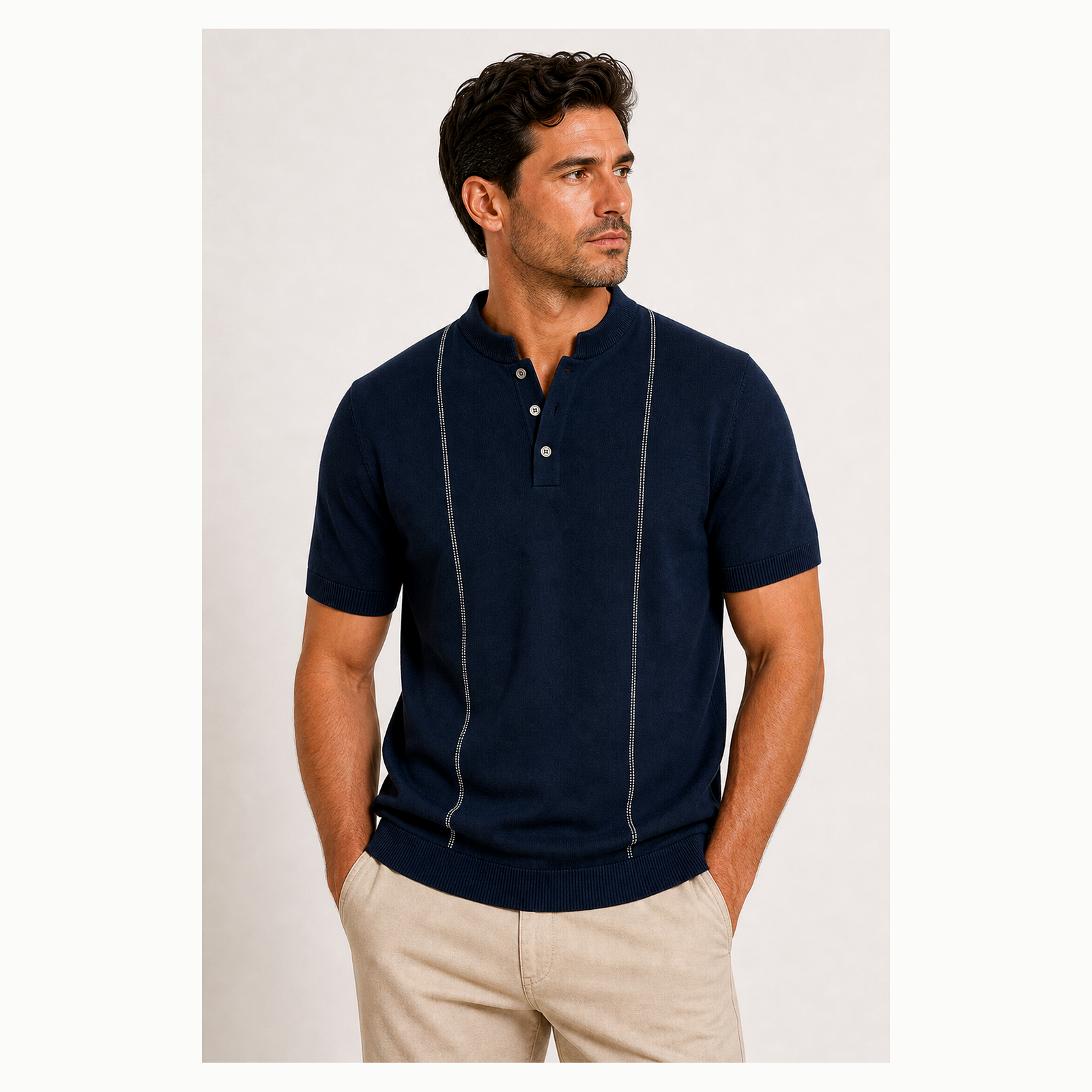 Men's Short Sleeve Stand Collar Henley Polo Shirt