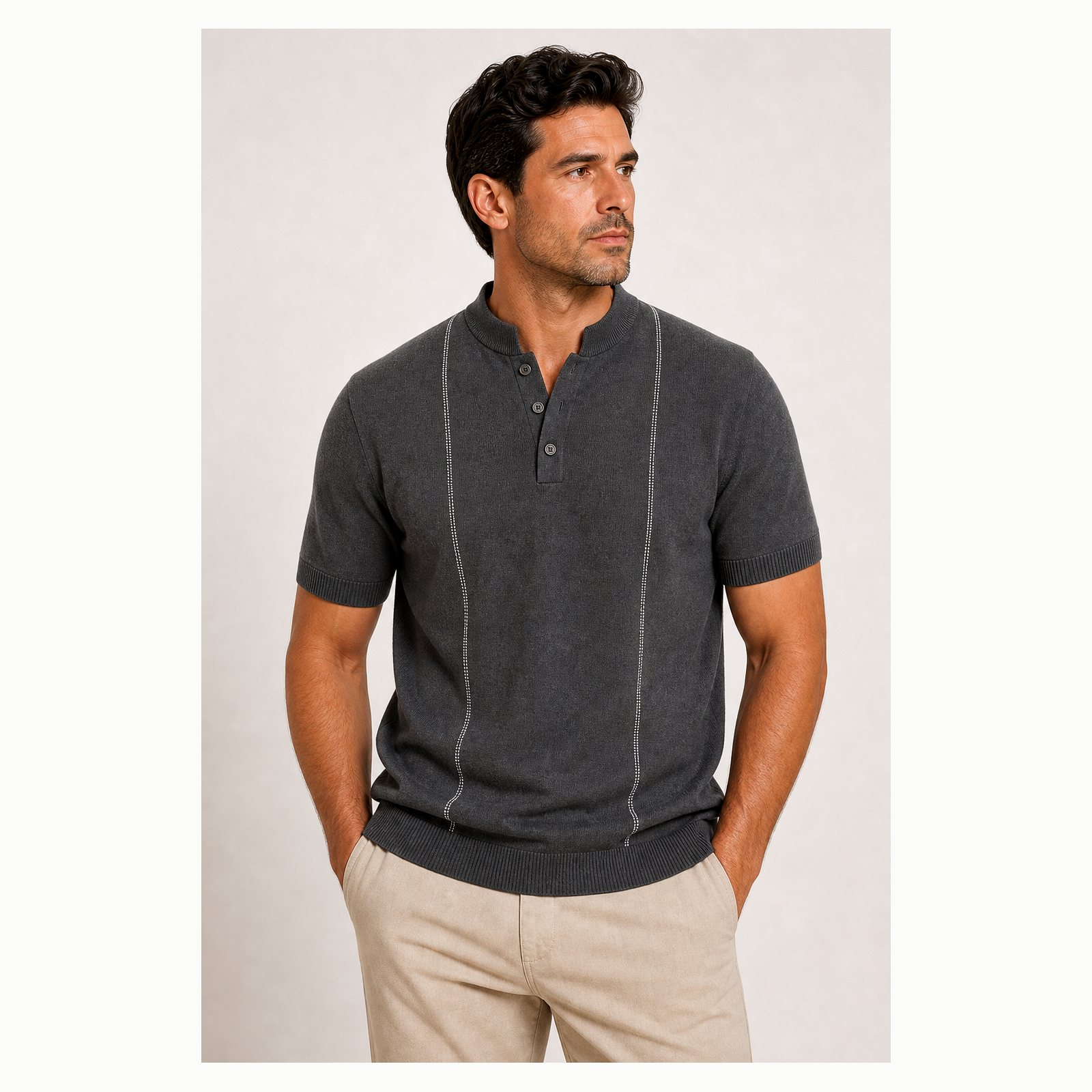 Men's Short Sleeve Stand Collar Henley Polo Shirt