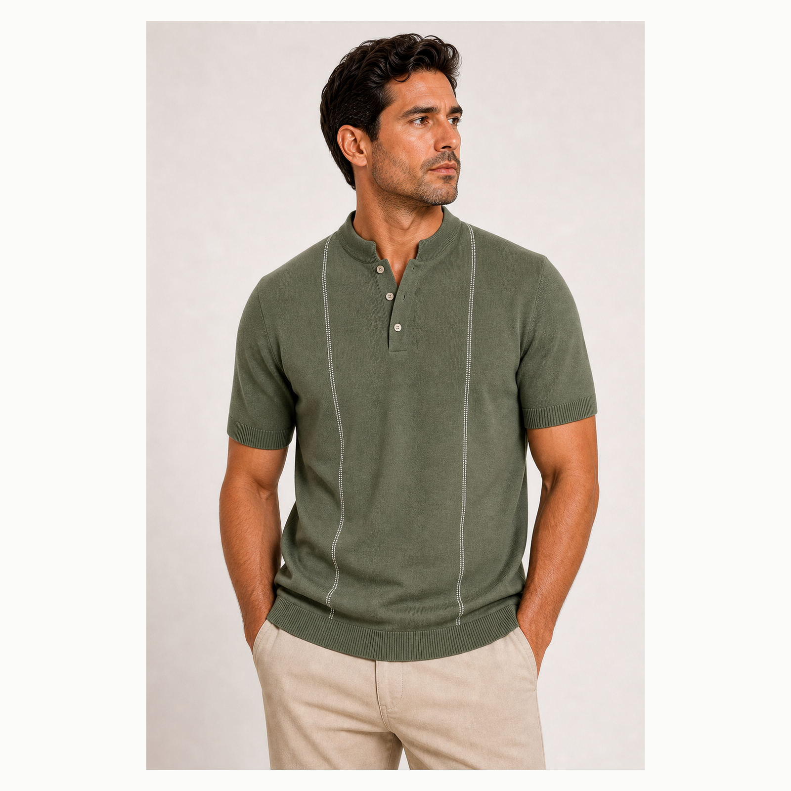 Men's Short Sleeve Stand Collar Henley Polo Shirt