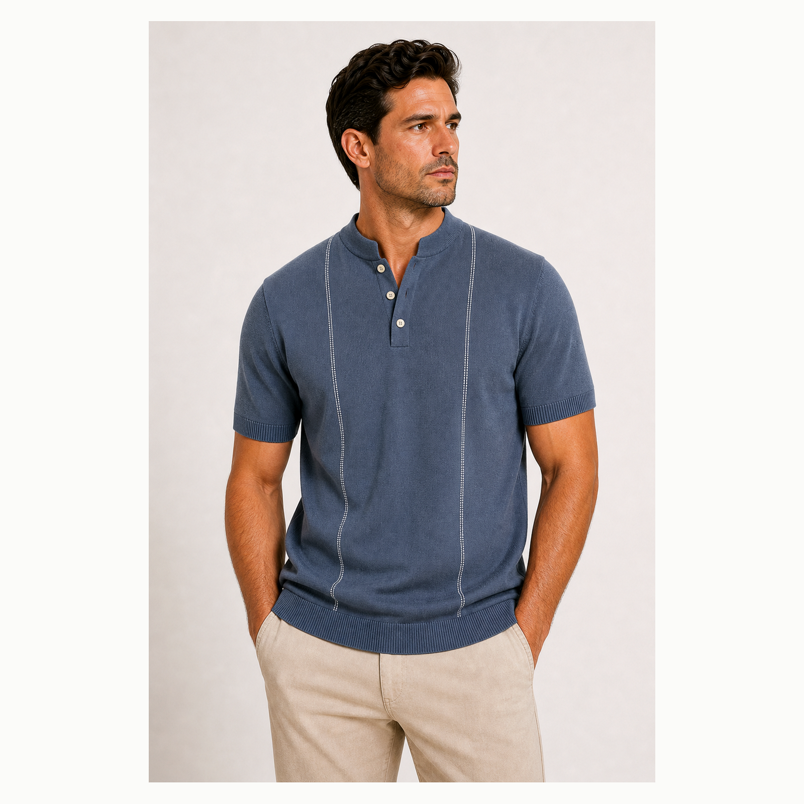 Men's Short Sleeve Stand Collar Henley Polo Shirt