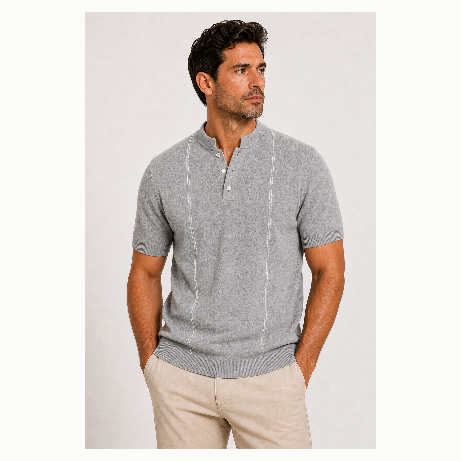 Men's Short Sleeve Stand Collar Henley Polo Shirt