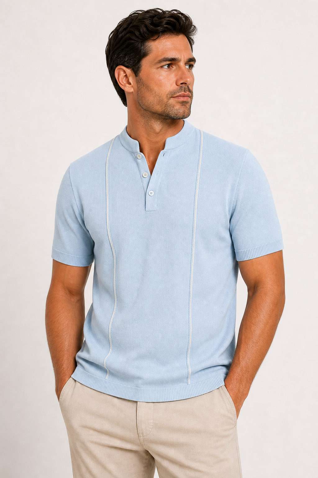 Men's Short Sleeve Stand Collar Henley Polo Shirt