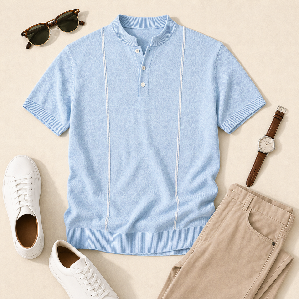 Men's Short Sleeve Stand Collar Henley Polo Shirt