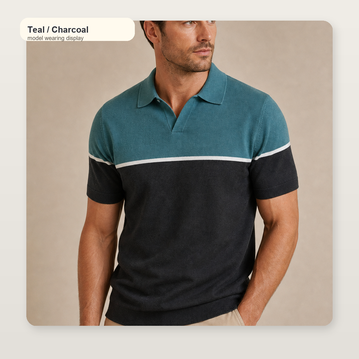 Men's Colorblock Knit Short Sleeve Polo Shirt
