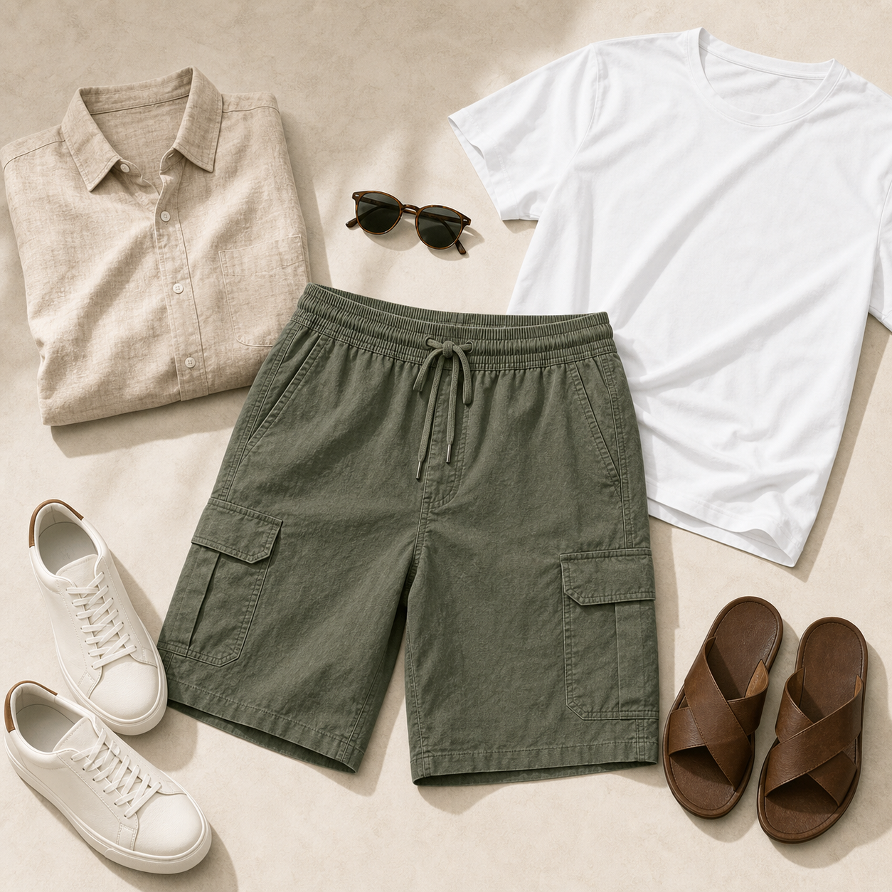 Men's Lightweight Drawstring Cargo Shorts