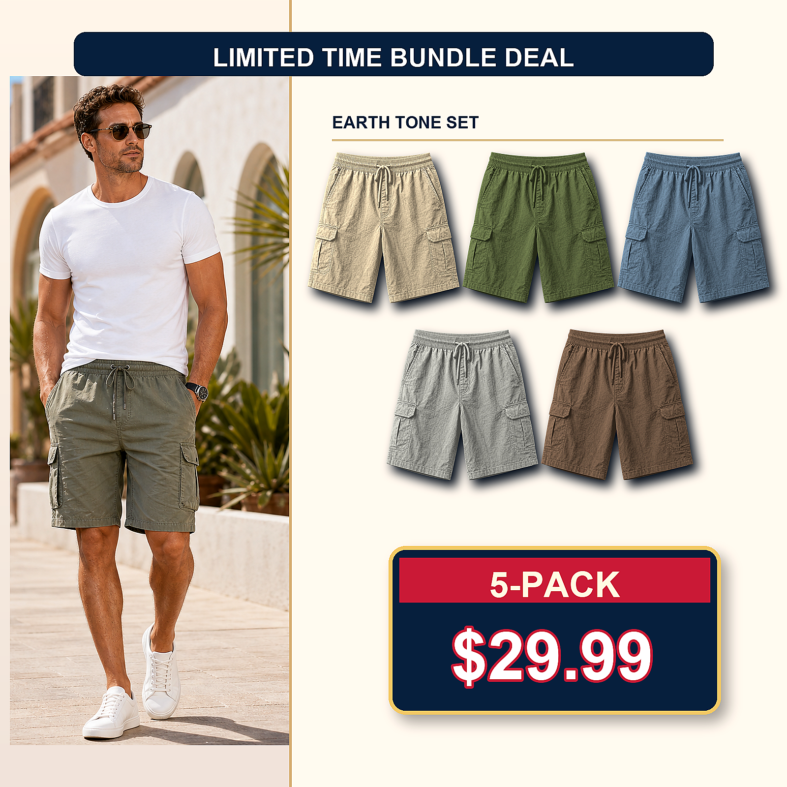 Men's Lightweight Drawstring Cargo Shorts
