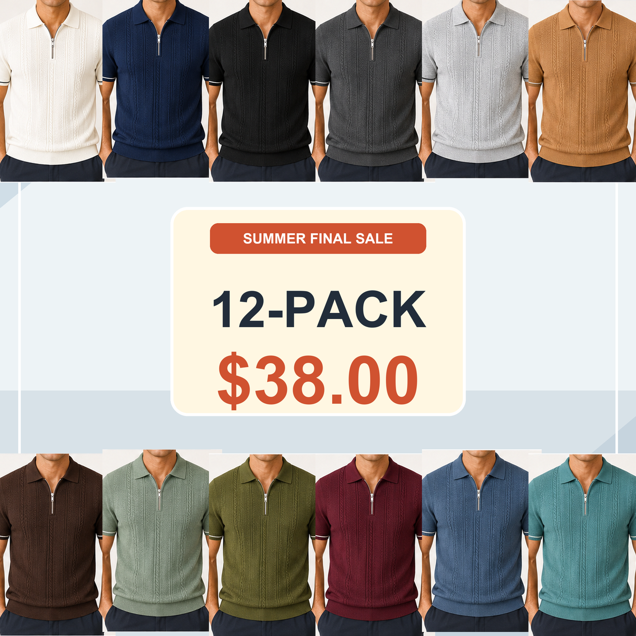 Men's Textured Quarter-Zip Knit Short Sleeve Polo Shirt