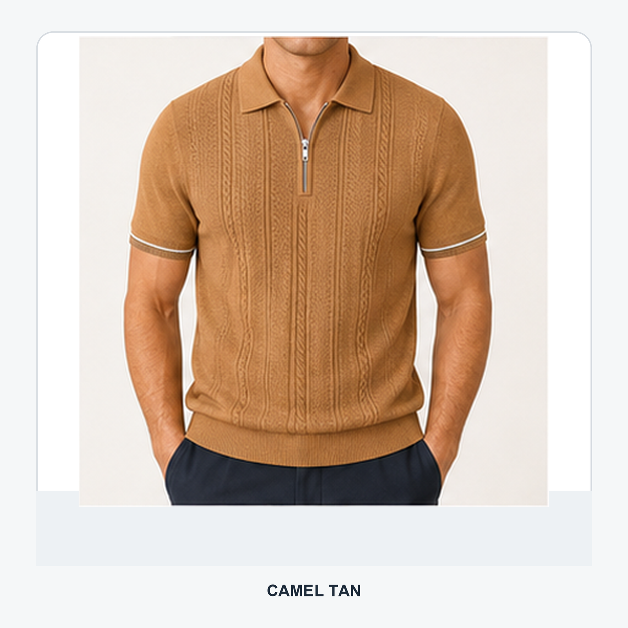 Men's Textured Quarter-Zip Knit Short Sleeve Polo Shirt