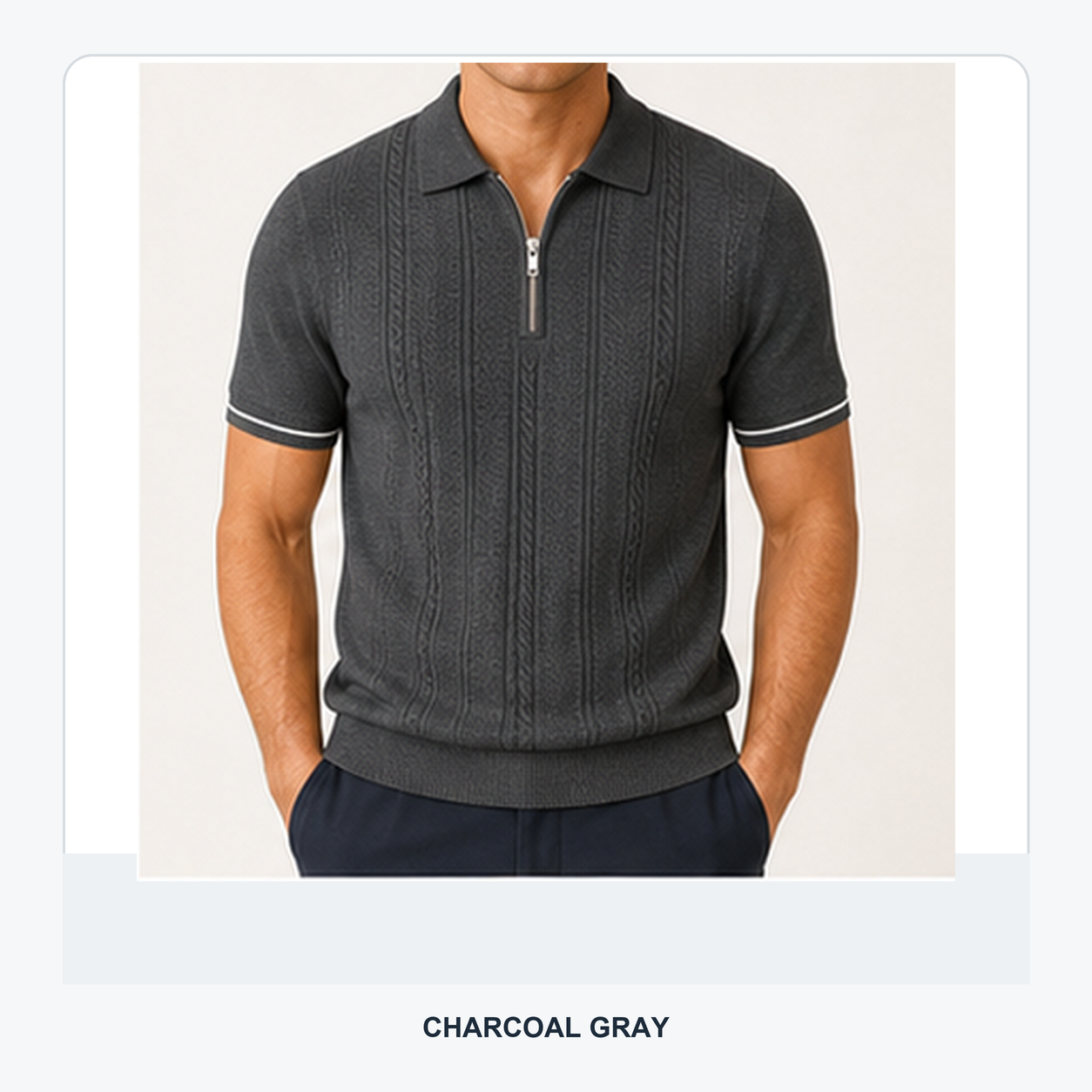 Men's Textured Quarter-Zip Knit Short Sleeve Polo Shirt