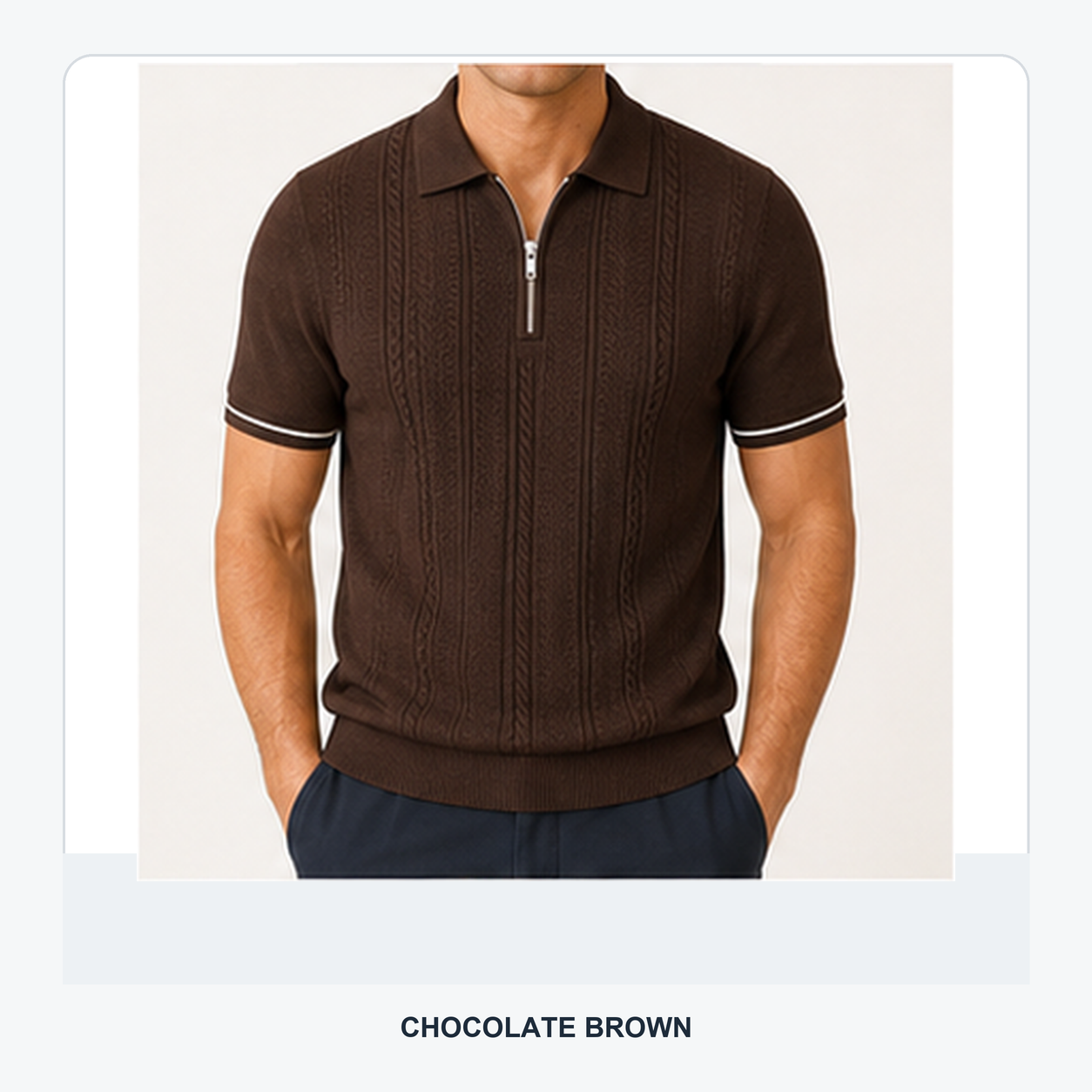 Men's Textured Quarter-Zip Knit Short Sleeve Polo Shirt