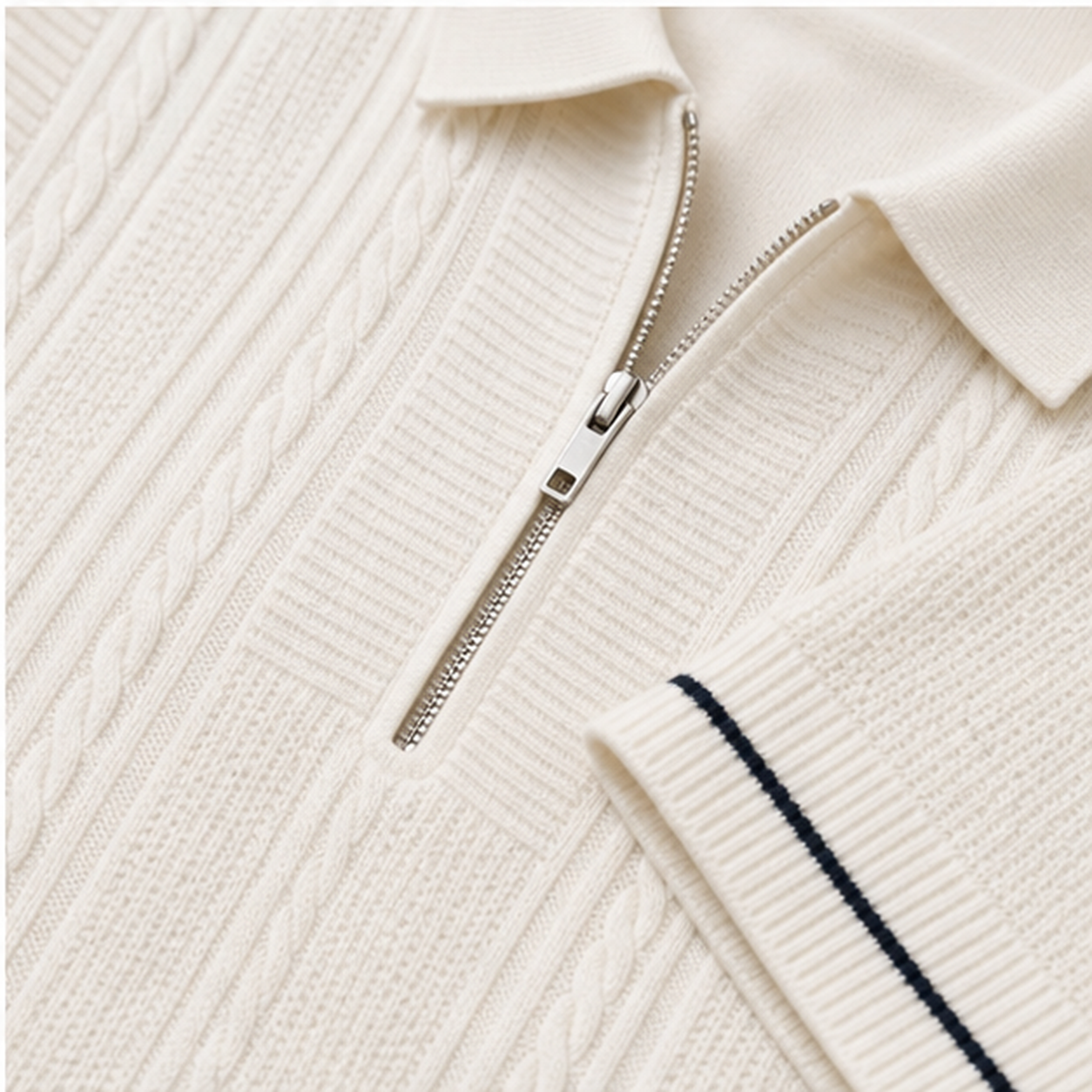 Men's Textured Quarter-Zip Knit Short Sleeve Polo Shirt