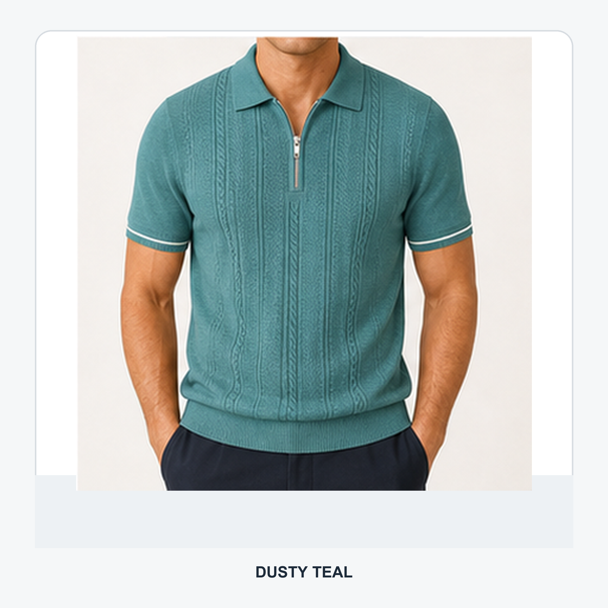Men's Textured Quarter-Zip Knit Short Sleeve Polo Shirt